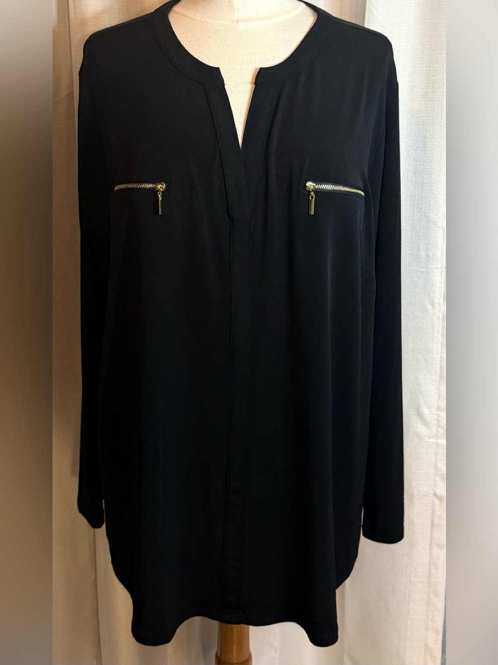 INC International Concepts Black V-Slit Tunic Jacket with Zip Pockets
